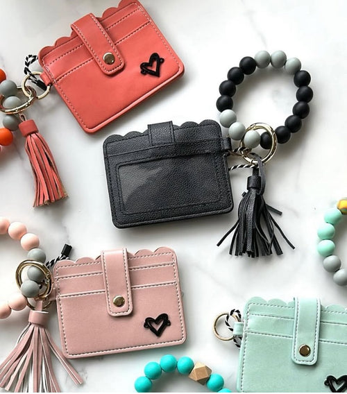 Calgary Vegan Leather Bracelet Card Case - Coral Scalloped