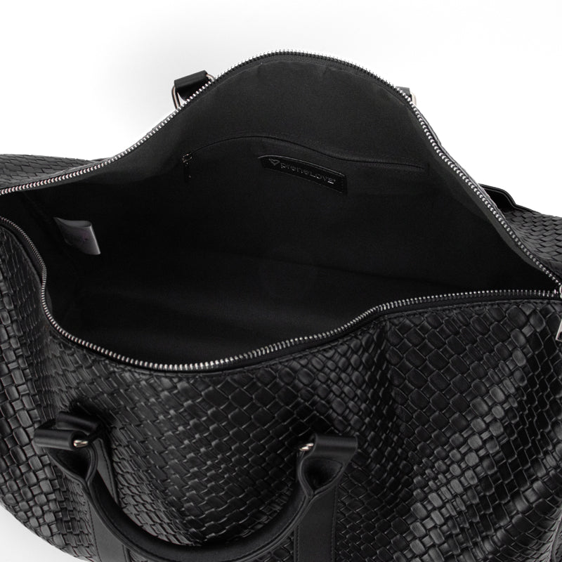 Brock Vegan Leather Woven Duffle Bag - Black