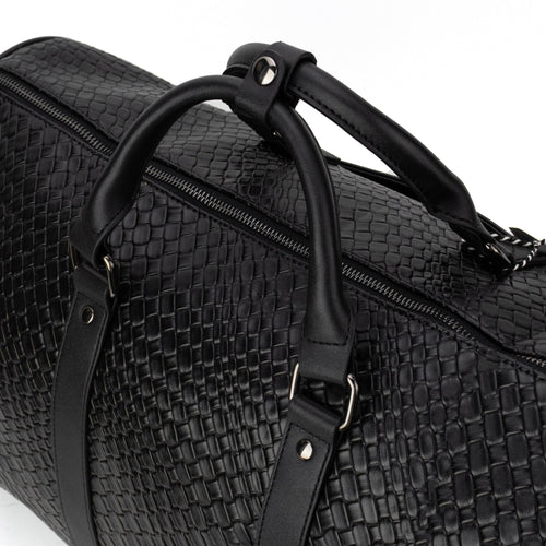 Brock Vegan Leather Woven Duffle Bag - Black